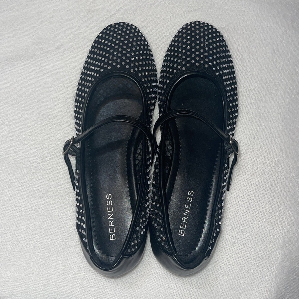 NWOT BERNESS FRIDA BLACK & Rhinestones Mesh Mary Jane Flats Sz. 8 - Picture 10 of 14